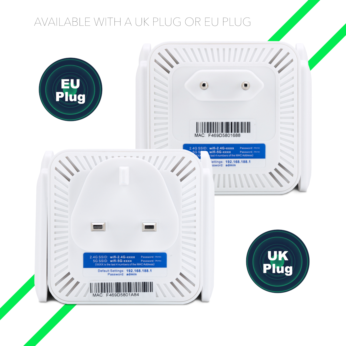 WiFi Booster Range Extender 1200Mbps 2.4GHz and 5GHz Dual Wifi Signal ...